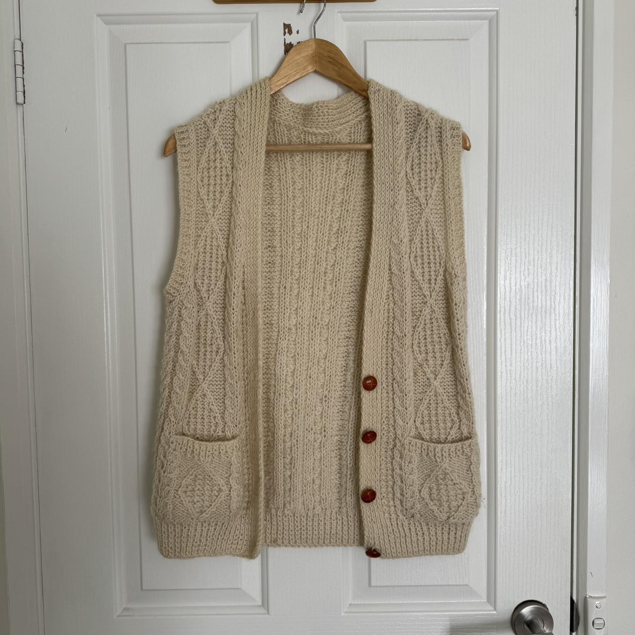 Wool look cable knit vest (repop) Size small approx... - Depop