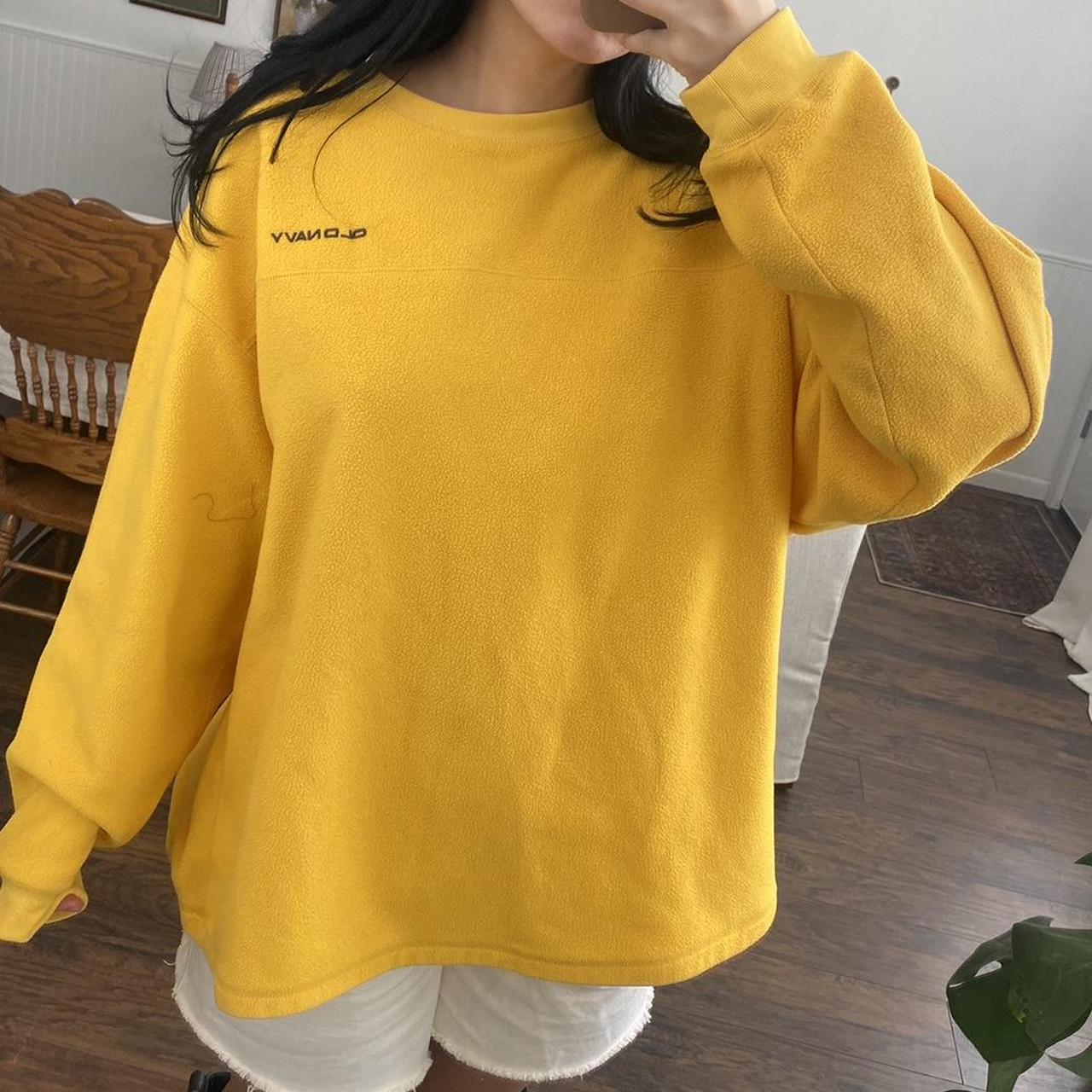 90’s old navy yellow graphic fleece sweatshirt... - Depop