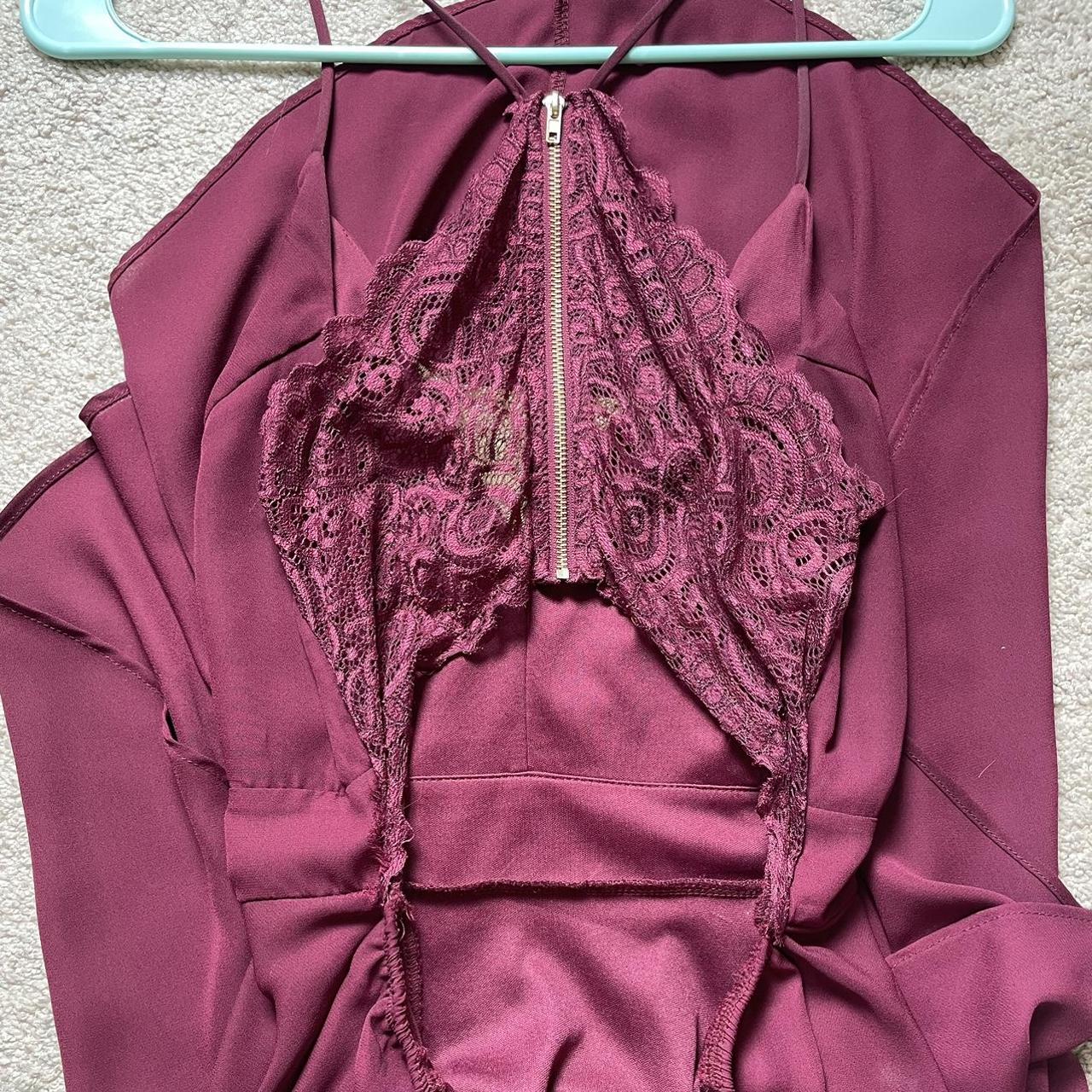 Windsor Women's Burgundy and Gold Dress Depop