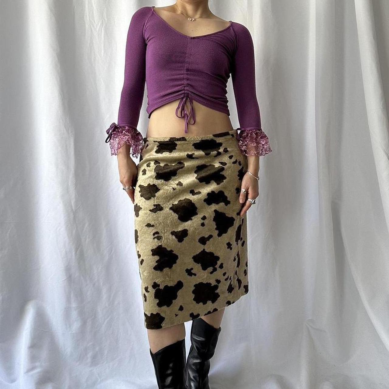 Fluffy cow print skirt best sale