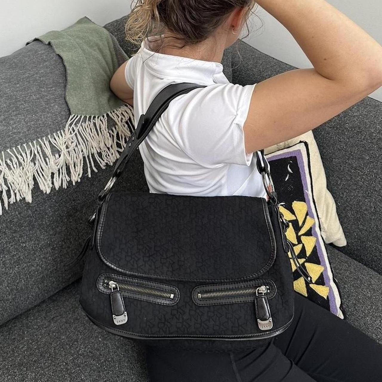 Vintage 90s black monogram DKNY fabric shoulder bag | Depop