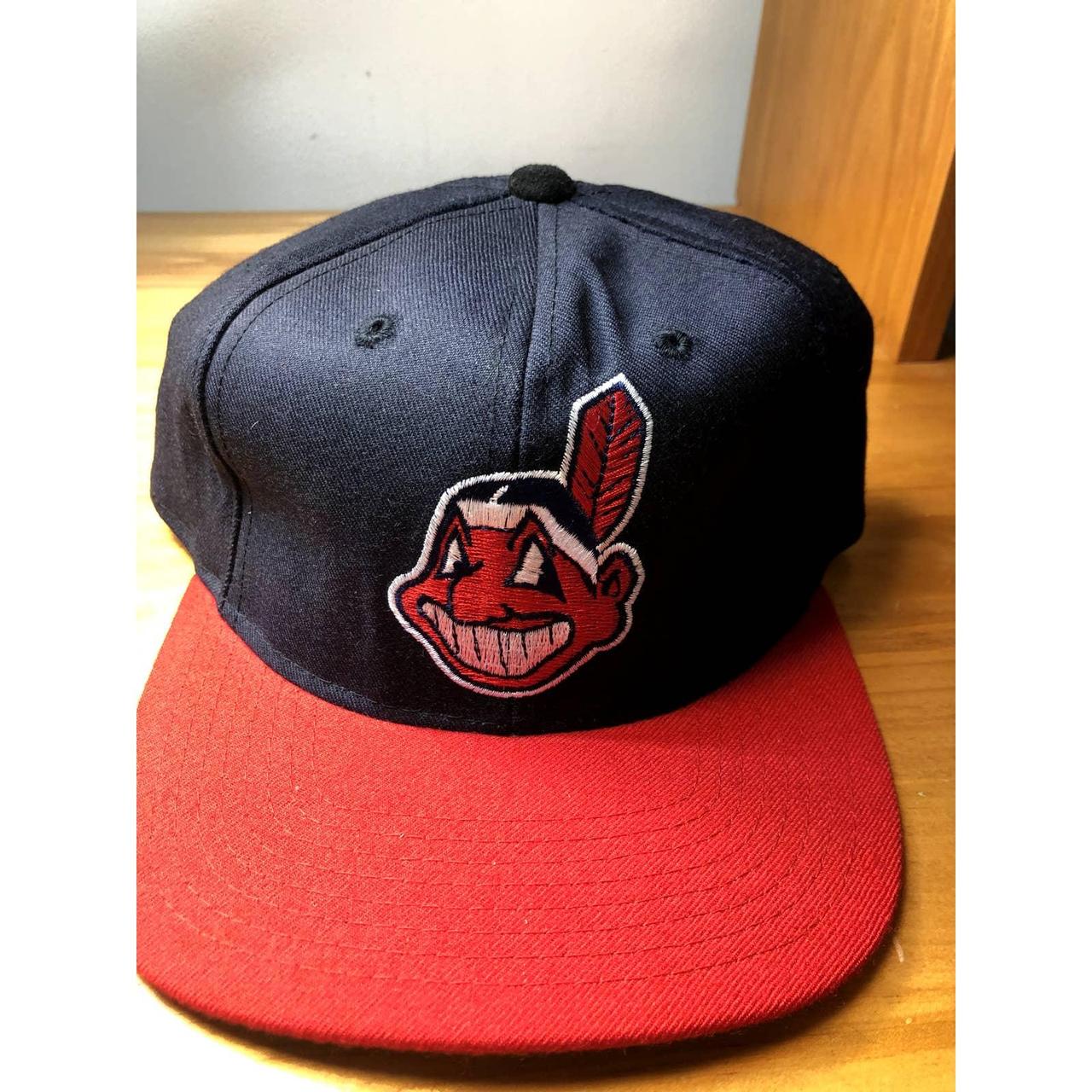 Vintage Cleveland Indians Hat Strapback 90s Chief Wahoo Blue Red