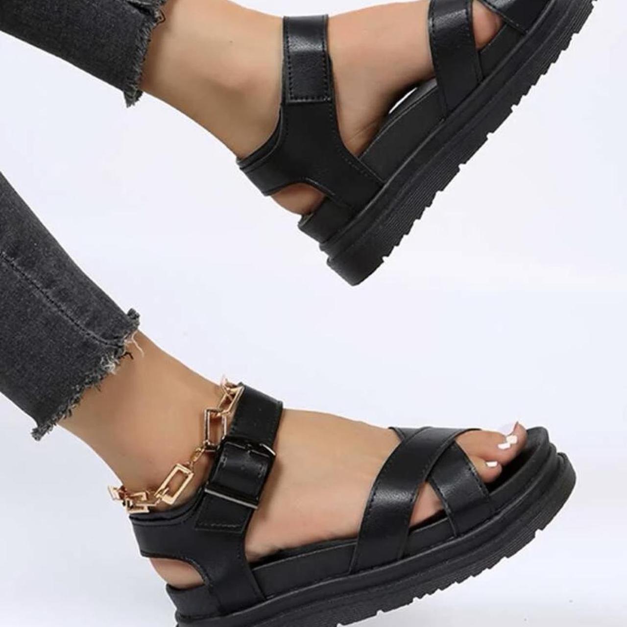 Strappy chunky black sandals Size 5 just a little... Depop