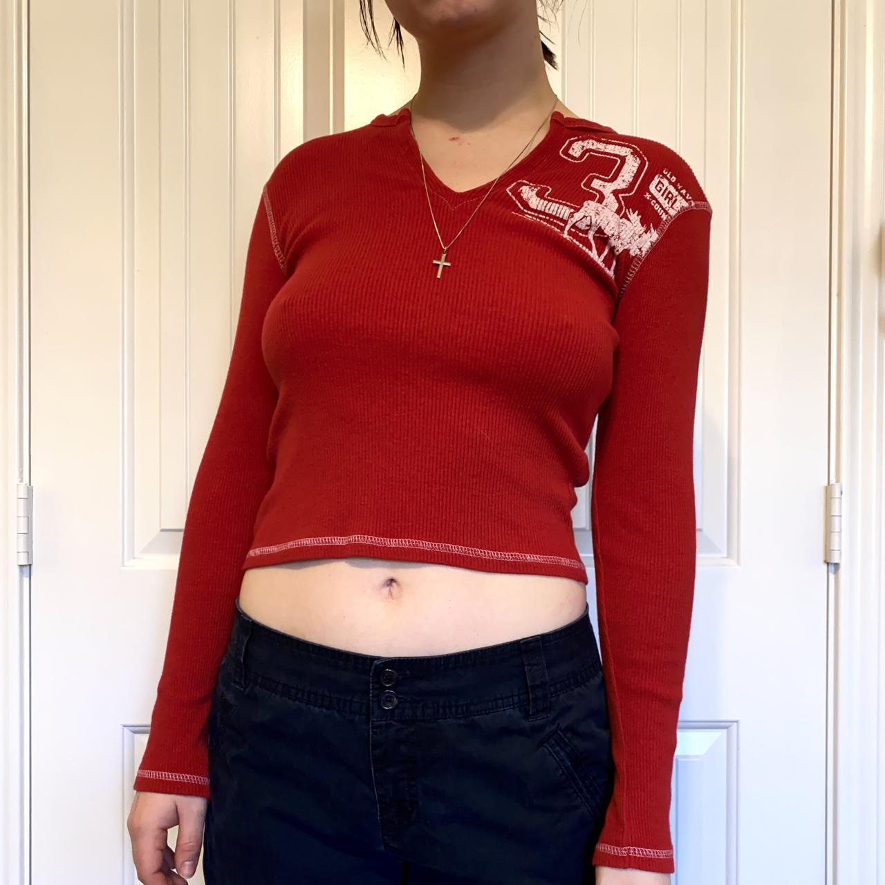 Long Sleeve White and Red Baseball Crop Top Cropped Baseball 