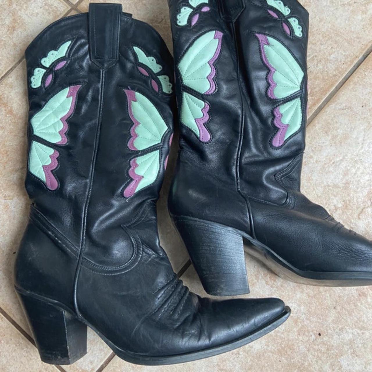 Black Vintage Butterfly Cowboy Boots by... - Depop