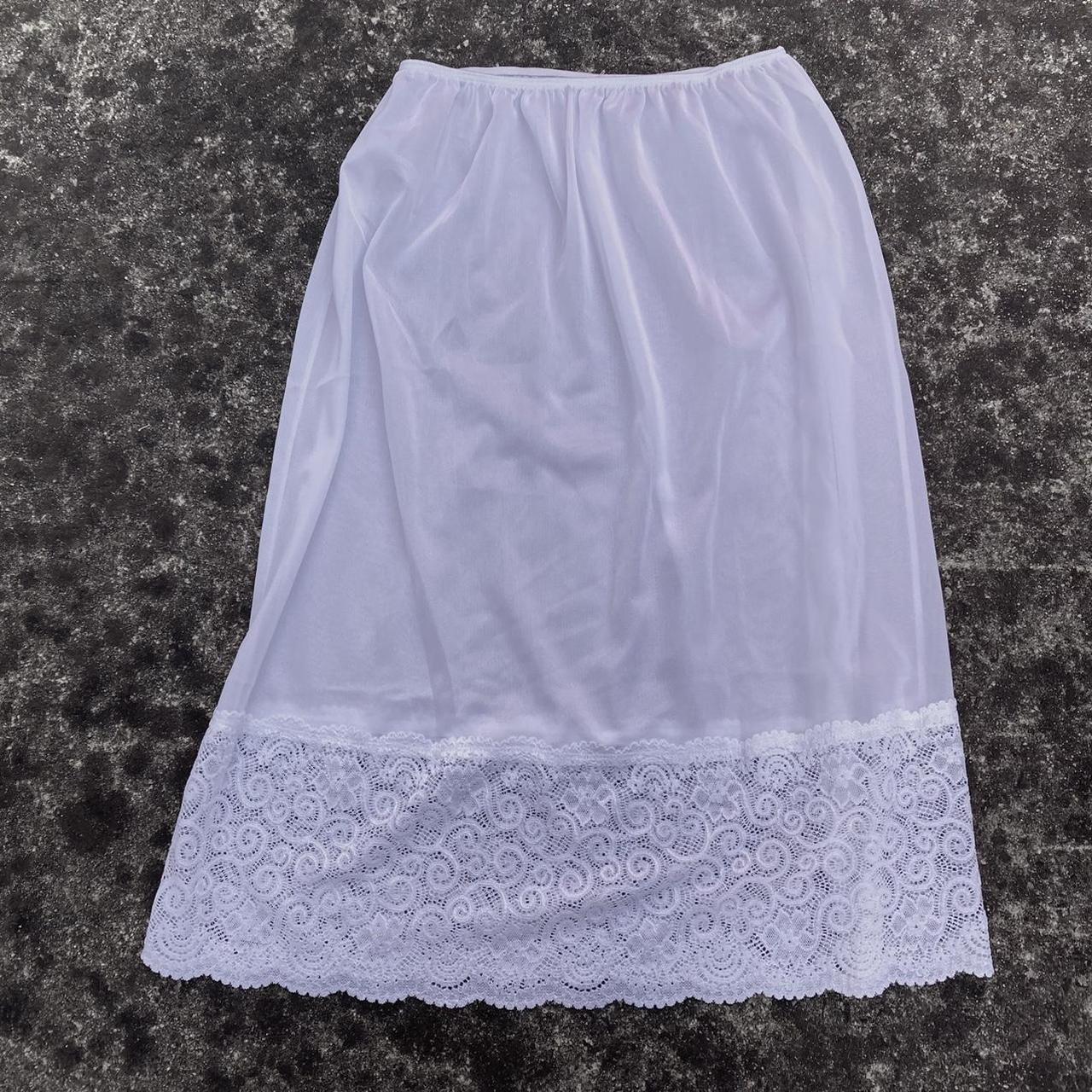 Sheer white skirt with gorgeous lace trim Marked... - Depop