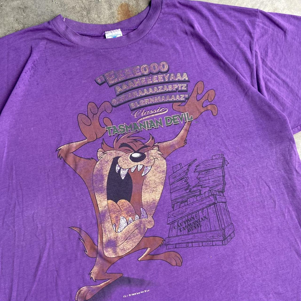 Looney Tunes Men's Purple and Brown T-shirt | Depop