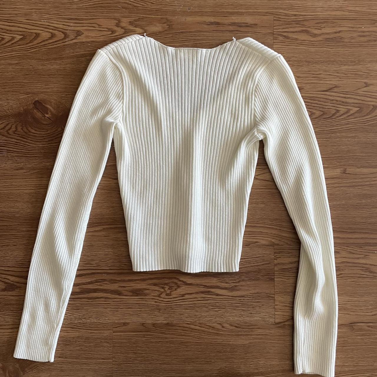 Brandy Melville Cream Ribbed V Neck... - Depop