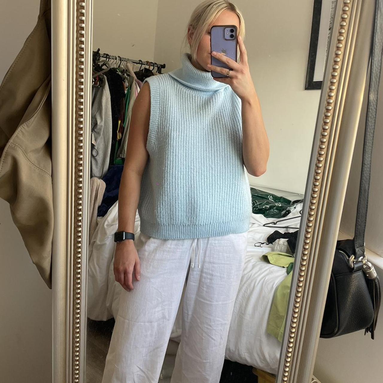 Gorgeous pale blue knit sleeveless jumper. Mango - Depop