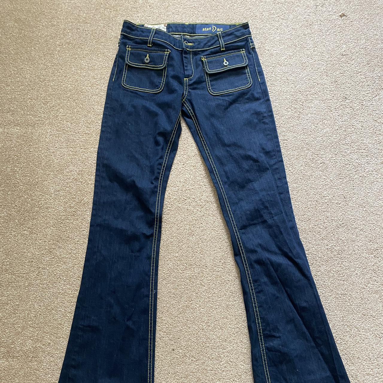 vintage pringles dark blue lowrise jeans with slight... - Depop