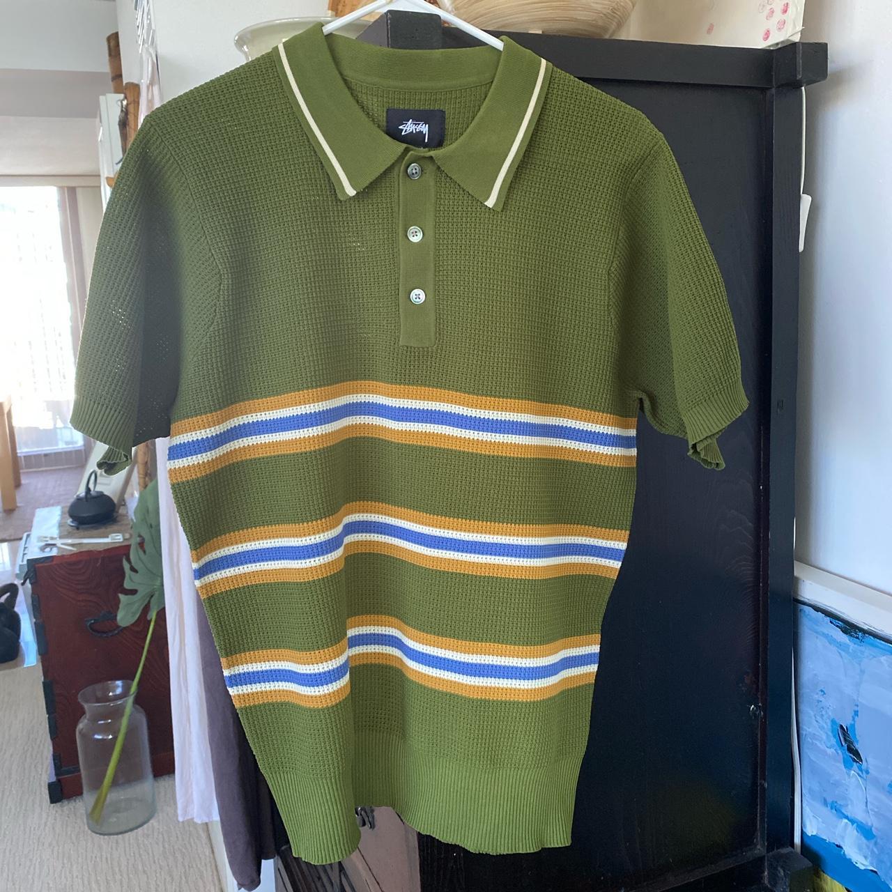 Stüssy knit shirt in retro green with stripes…. - Depop