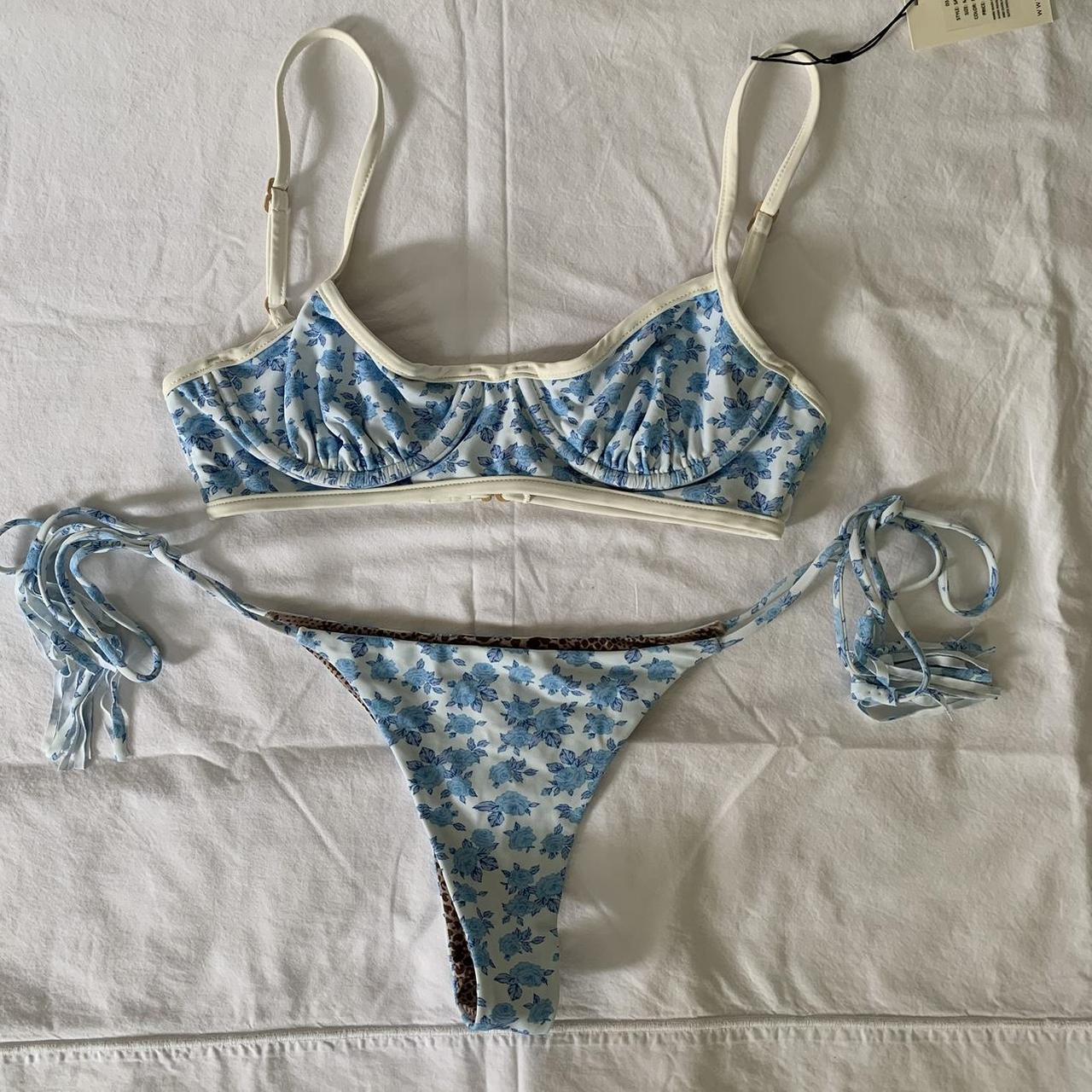 Acacia Swimwear blue floral bikini set! Top is size | Depop