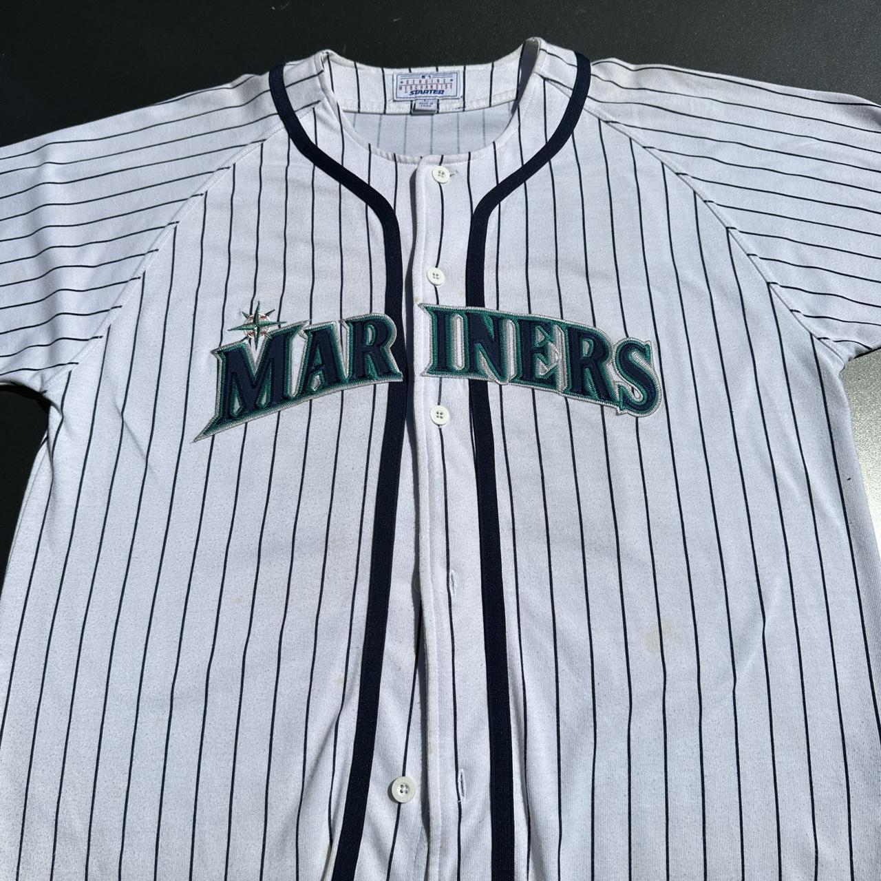 STARTER, Shirts, Ken Griffey Jr 9s Model Og White Navy Teal Pinstripe  Starter Jersey Size Large