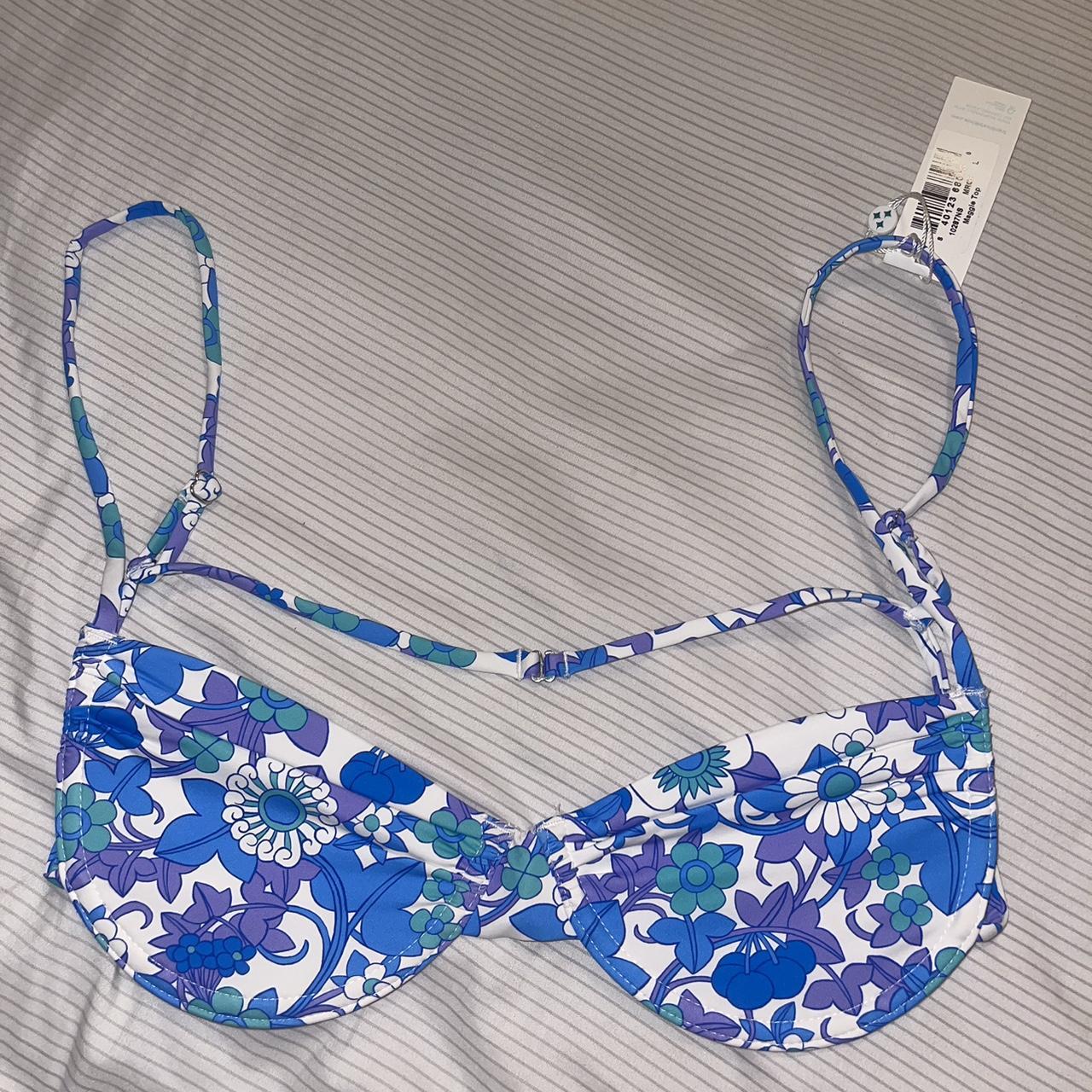 Frankies bikini underwire blue floral bikini... - Depop