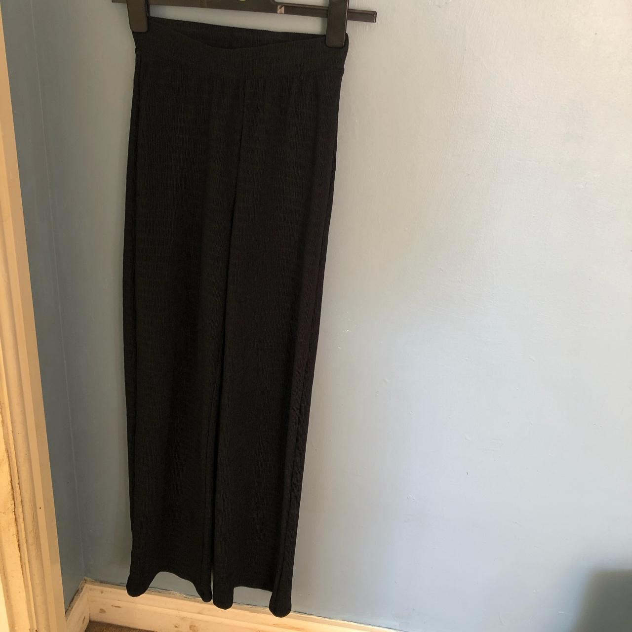 black wide leg slinky type trousers, perfect... - Depop