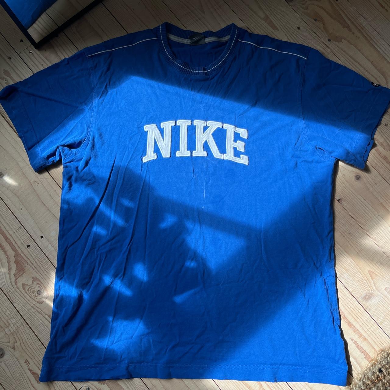 Blue Vintage Nike Tee Big Spell out Nike T Shirt... - Depop