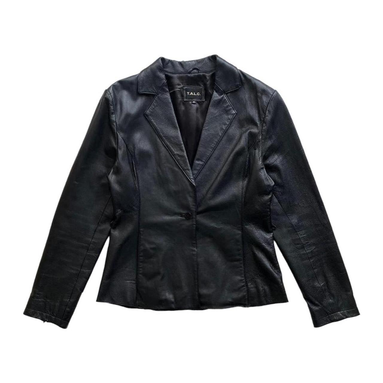 T.A.L.C 90s vintage black leather jacket coat with | Depop