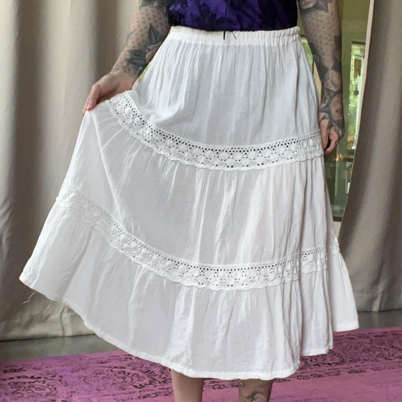 Vintage Handmade 90s White Boho Skirt A bit... - Depop