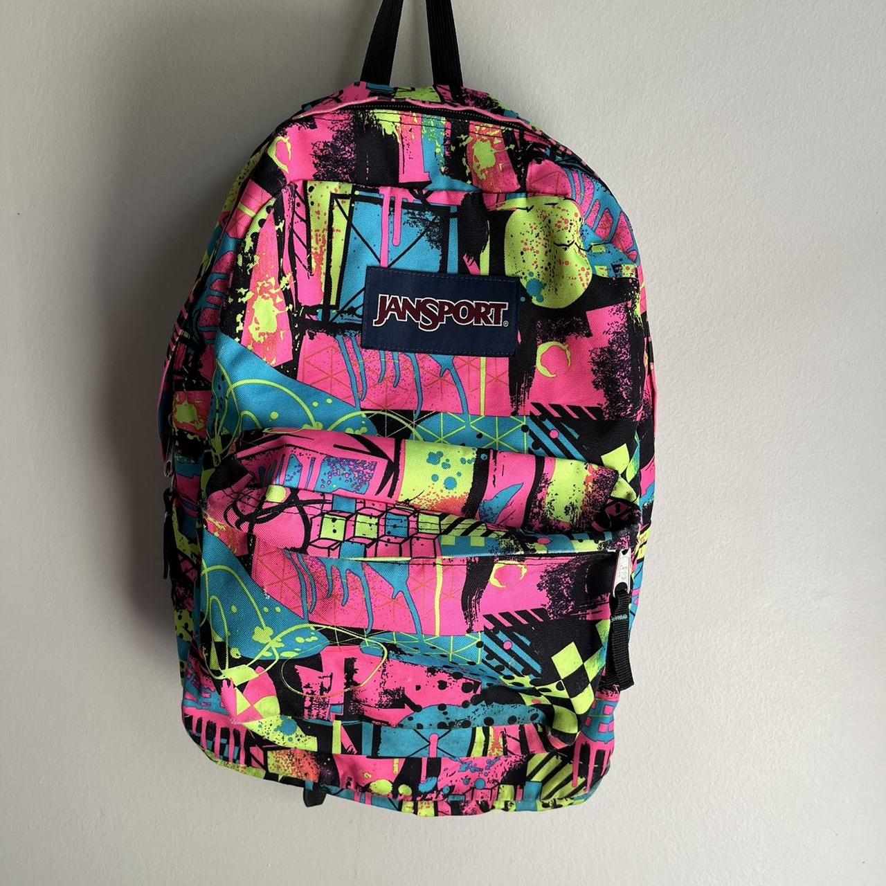 Jansport Graffiti Neon Backpack with Rollerblade... - Depop