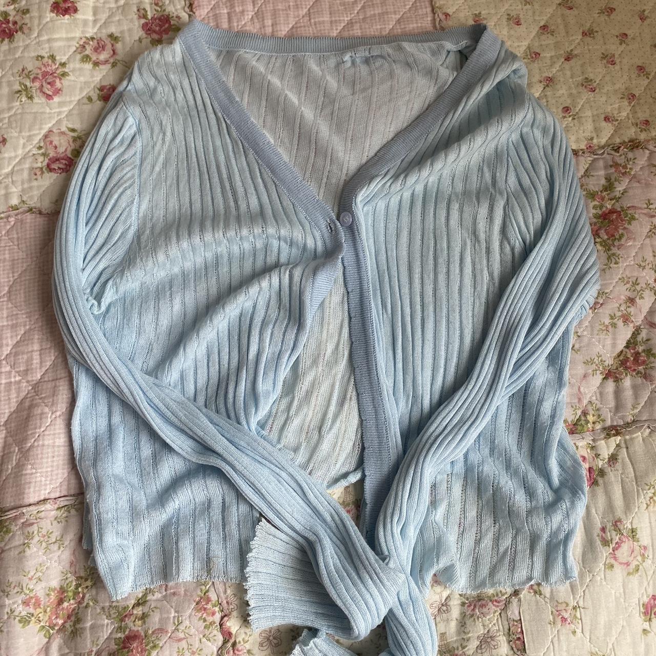 Thin light blue cardigan - super light cardigan -... - Depop