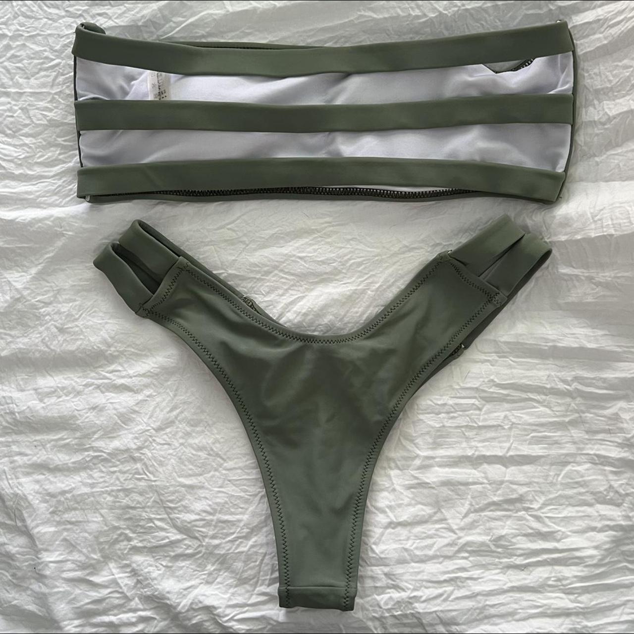 Women's Green and Khaki Bikinisandtankinisets Depop