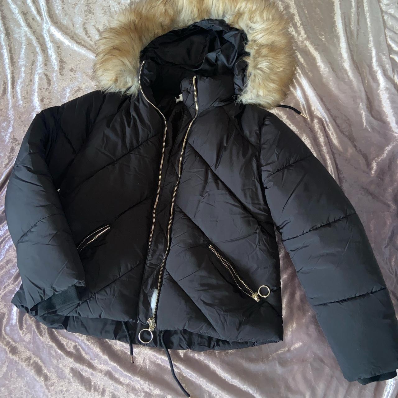topshop mid length tie waist puffer jacket in mushroom