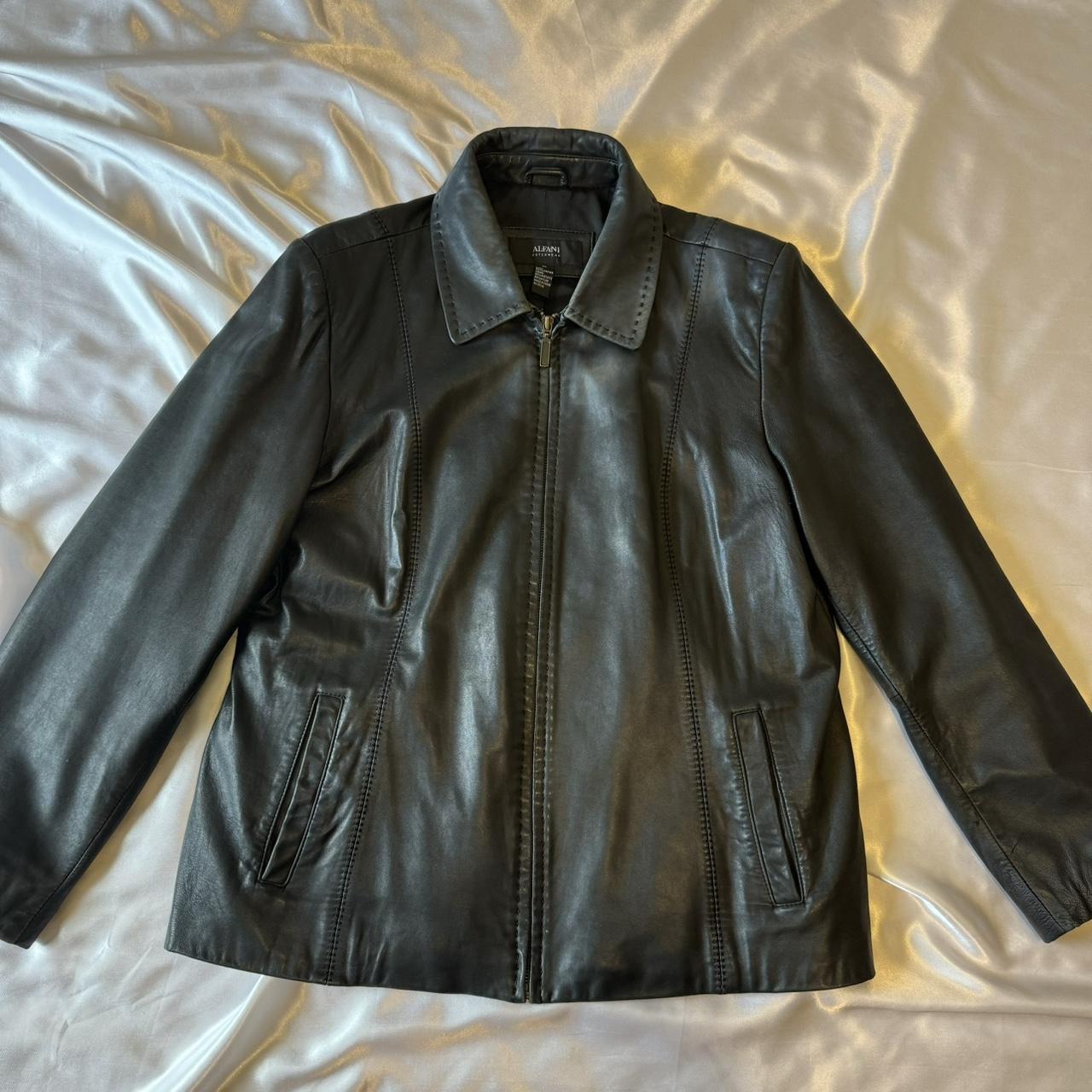 Black genuine leather jacket Brand Alfani. Depop