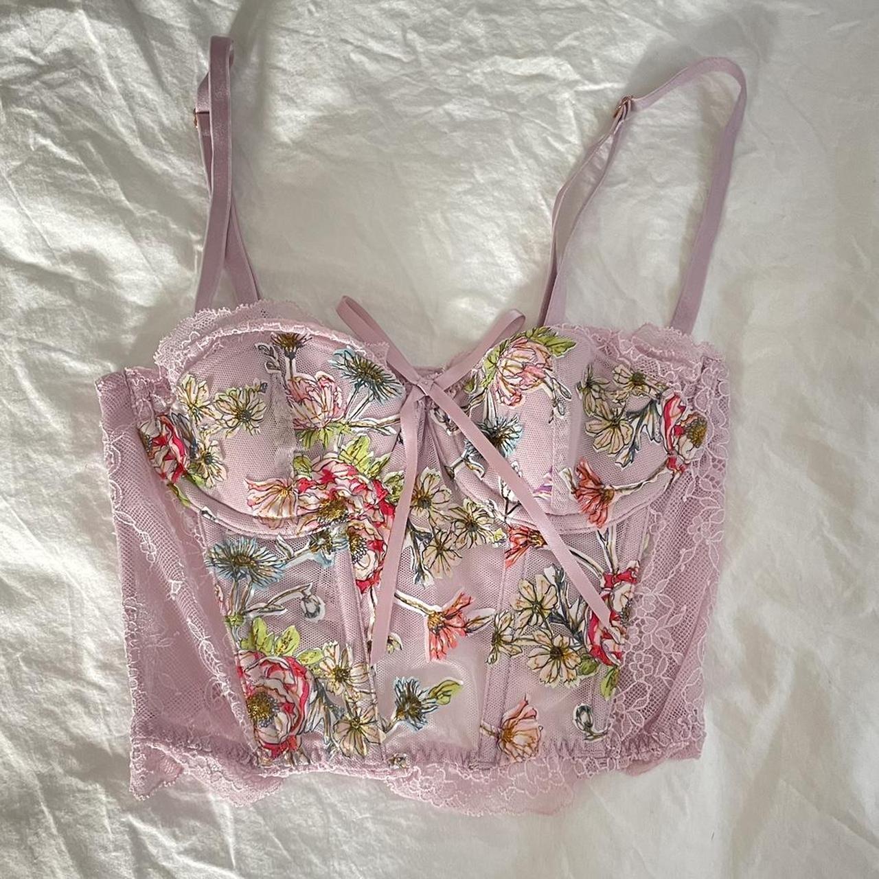 Beautiful semi-sheer Victoria's Secret floral corset - Depop