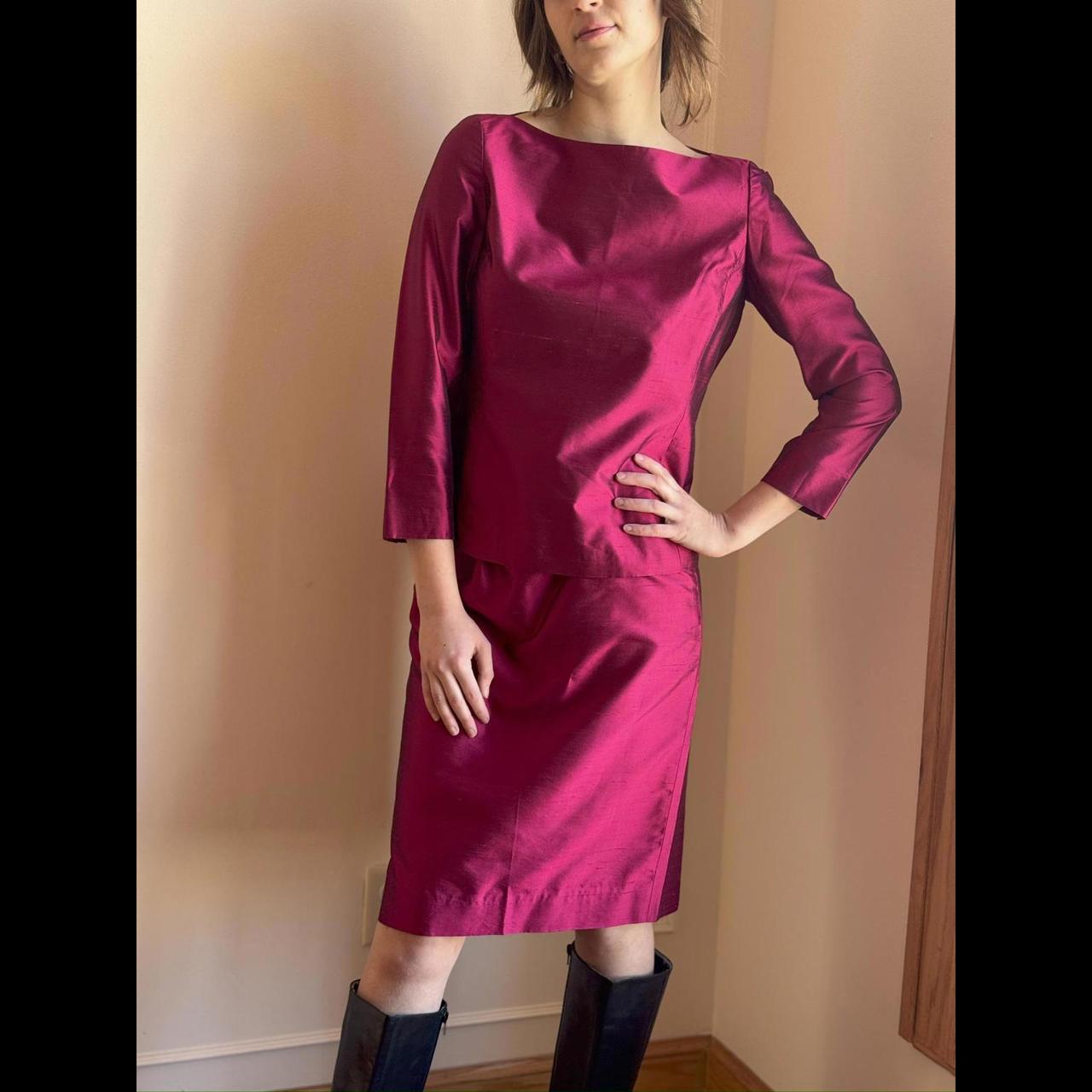 Women's Skirt - Pink - M – 90s Dana Buchman 2-Pc Silk Set - …