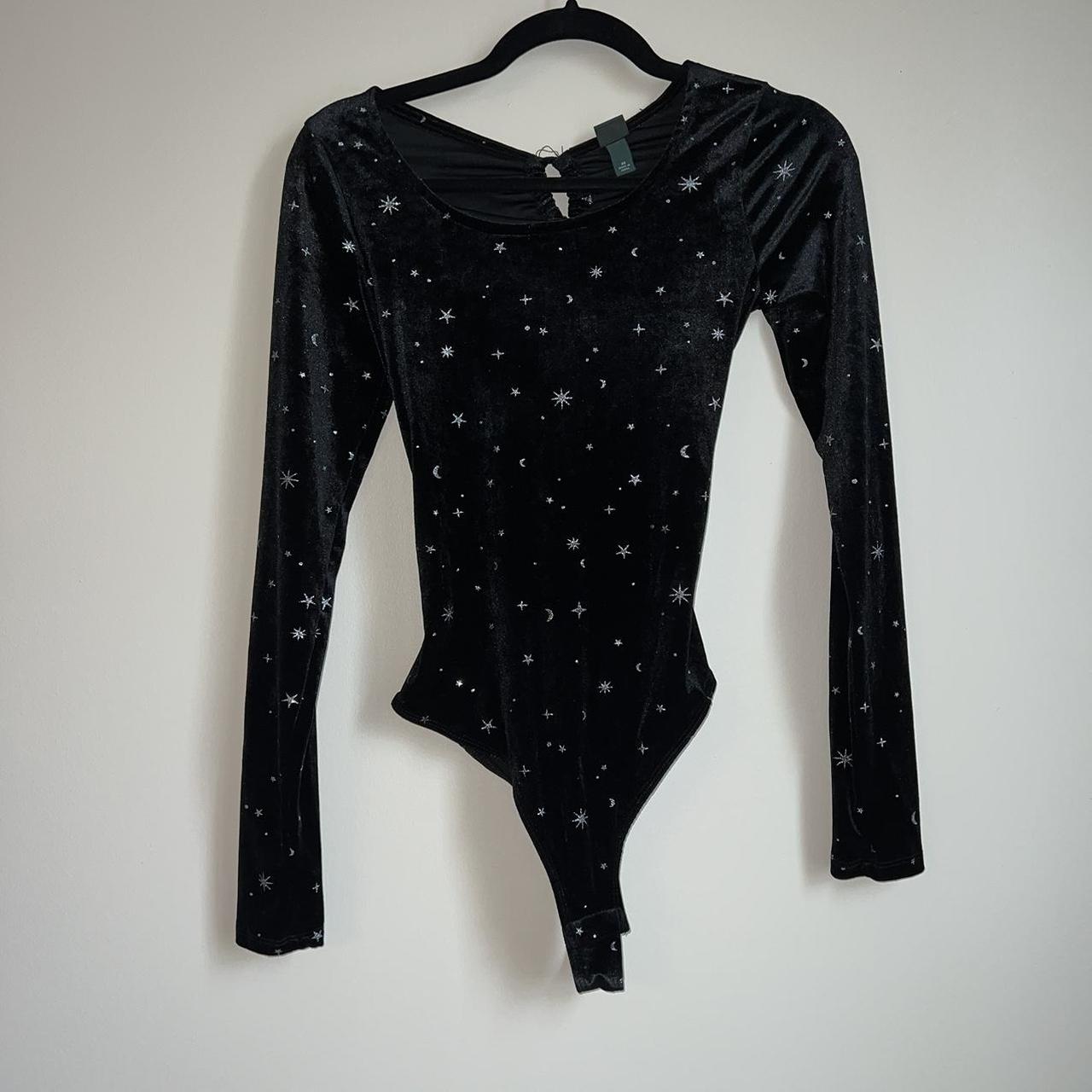 Wild Fable open back velvet star black bodysuit size... - Depop