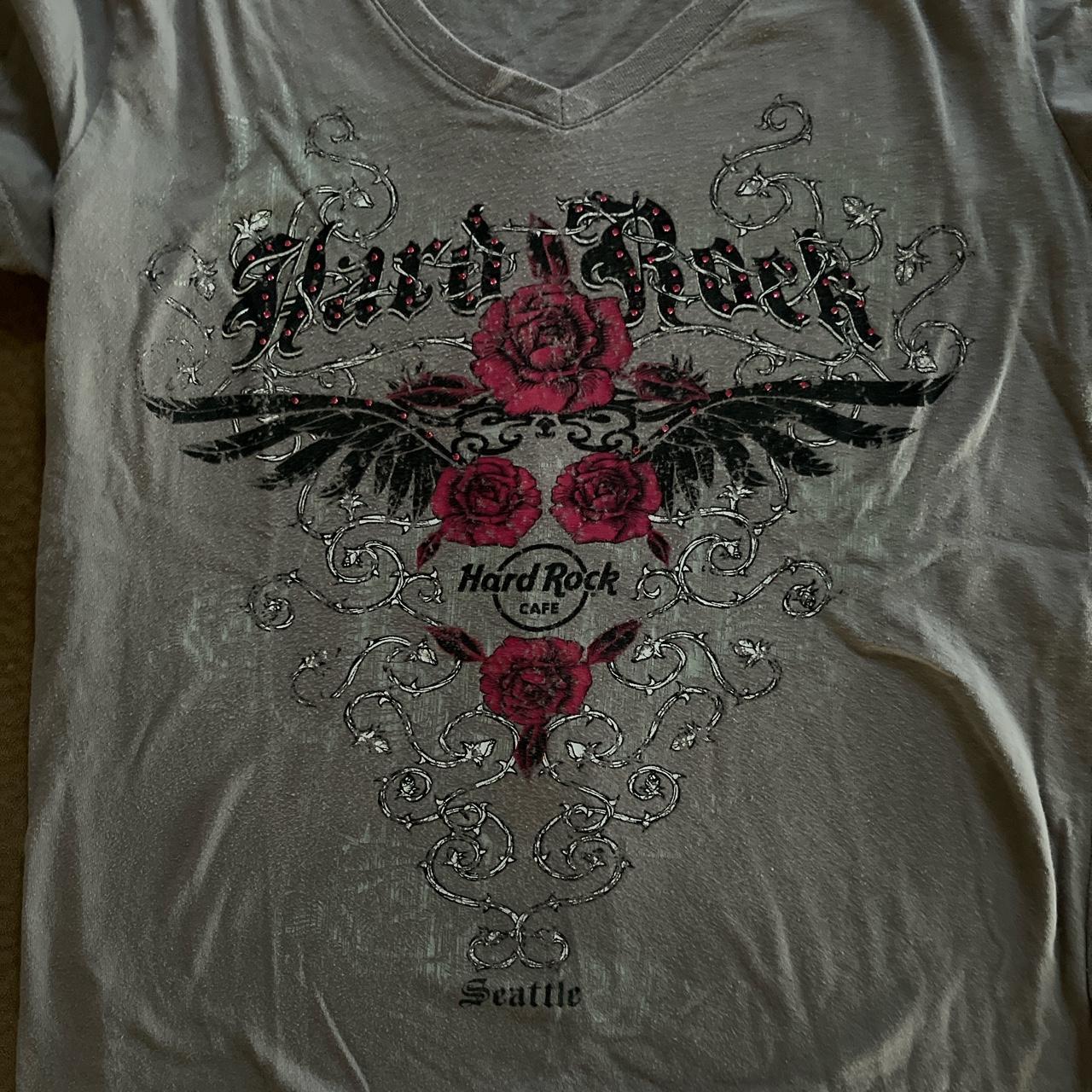 Hard Rock Cafe Women's Grey and Pink T-shirt