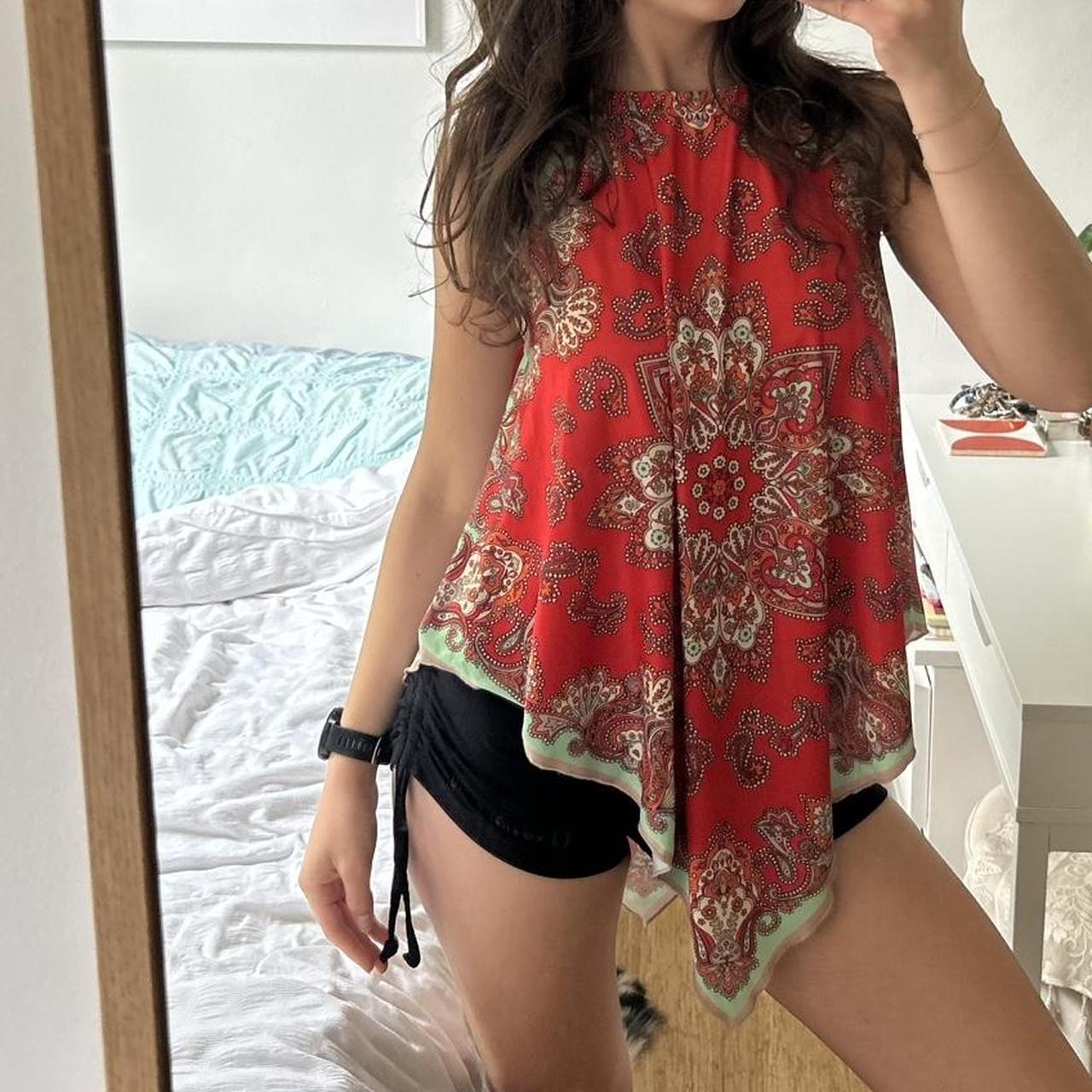 Zara bandana paisley print red orange and mint... | Depop