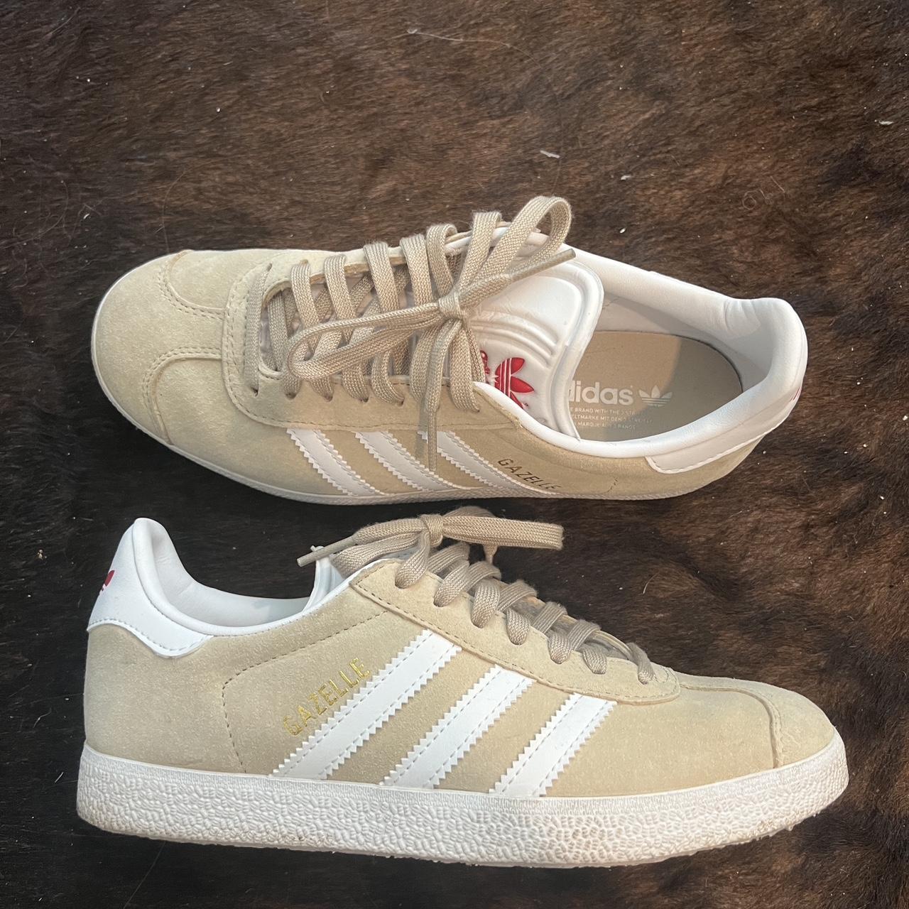 beautiful beige color adidas gazelles in excellent... - Depop