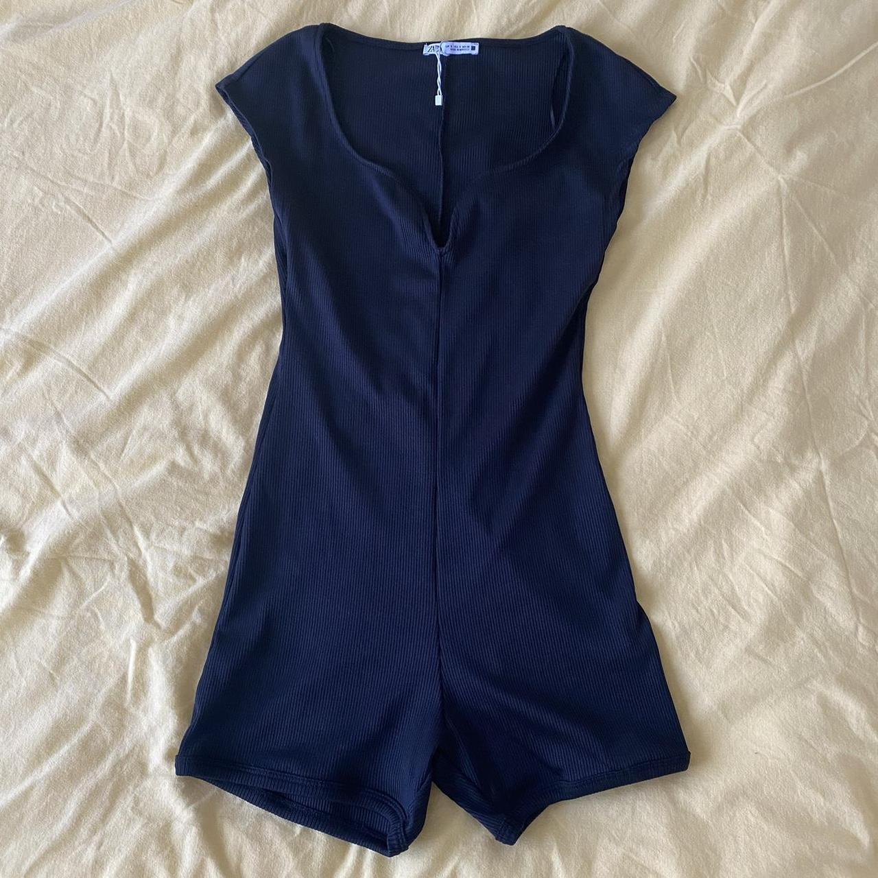 Zara Black short sleeve one piece play suit unitard... - Depop