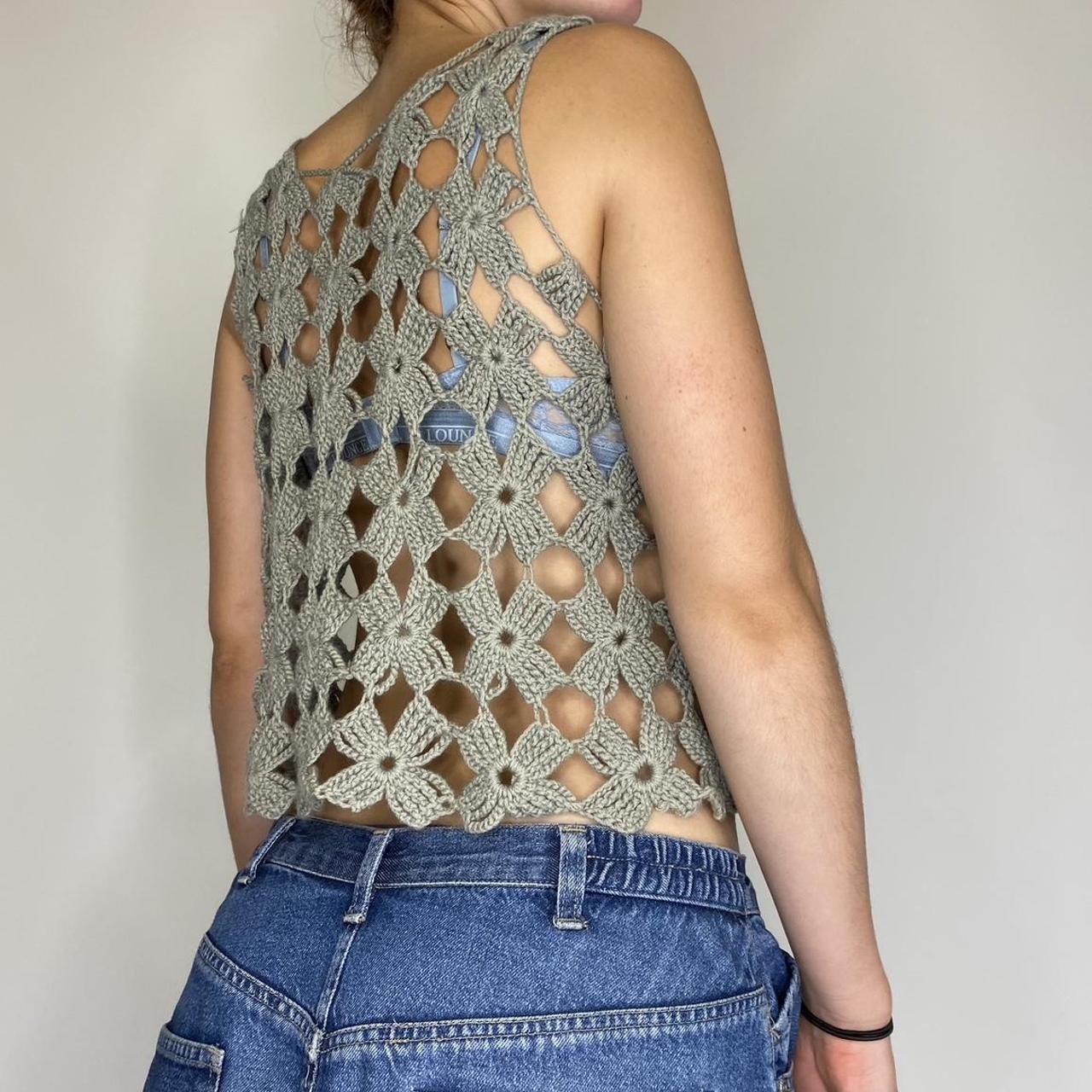 Crochet flower sheer tank top Modelled on size Depop