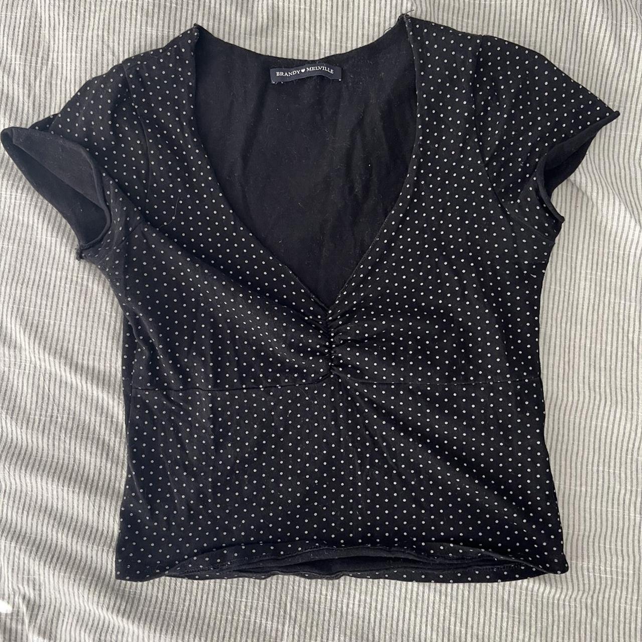 rare brandy melville gina top in black with white - Depop