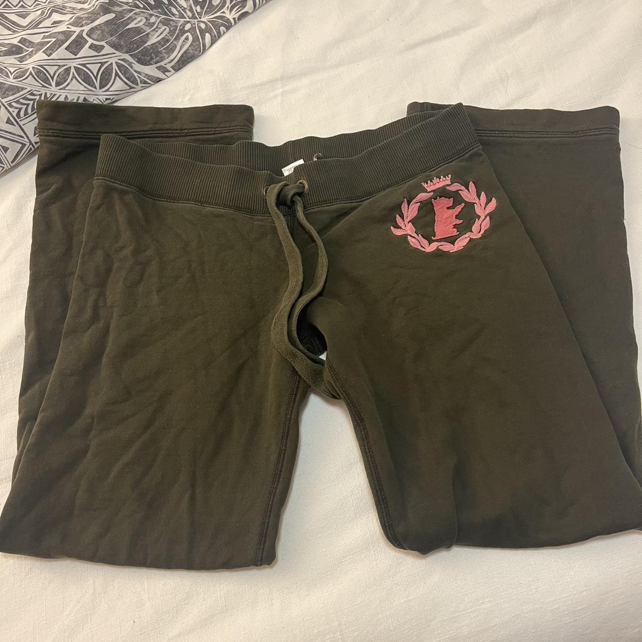 Dark green juicy couture lowrise sweats with pink... - Depop