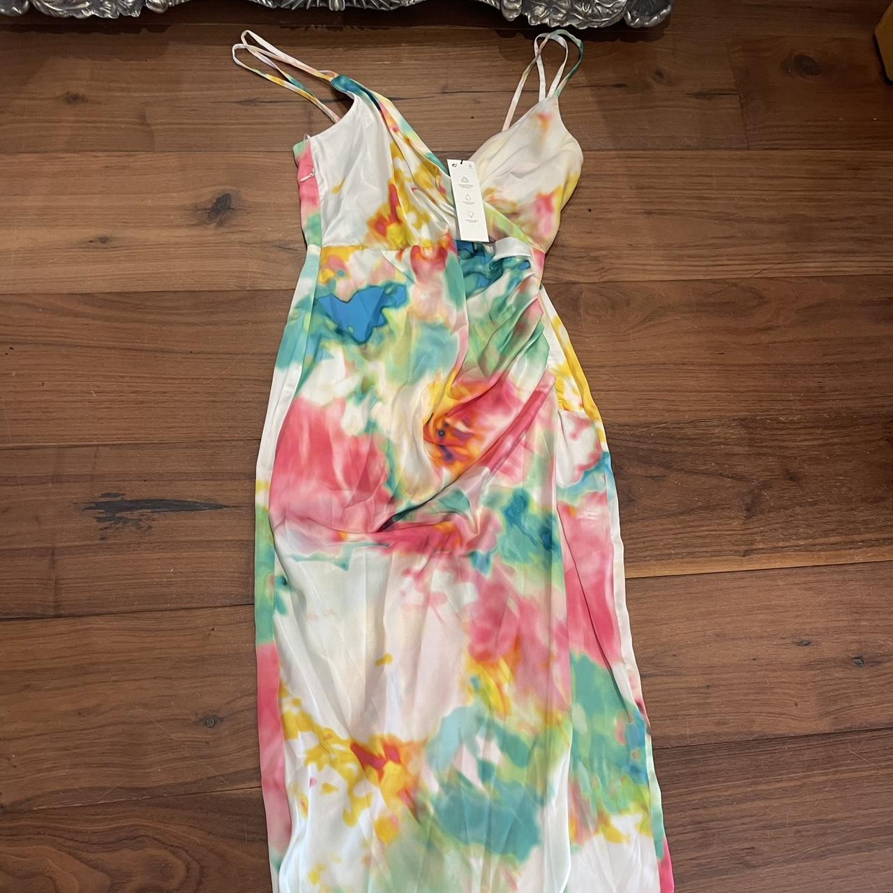 Zara tie dye satin split leg dress size XS Brand... - Depop