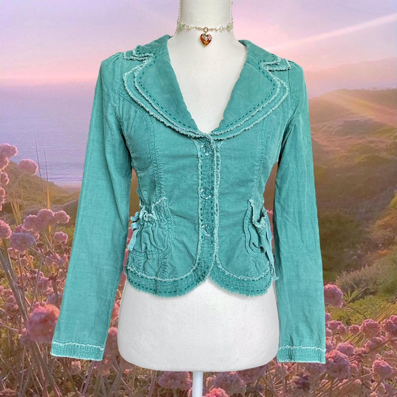 90s boho corduroy jacket ☽༓･*˚⁺‧ sequin embroidered... - Depop