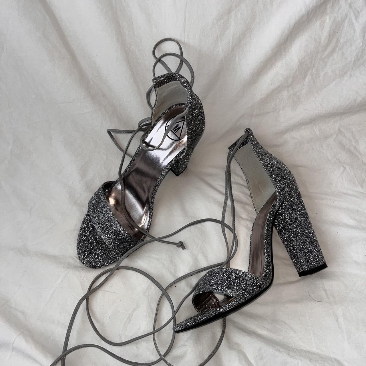 Silver Grey Sparkly Block Tie Up Heels Amazing