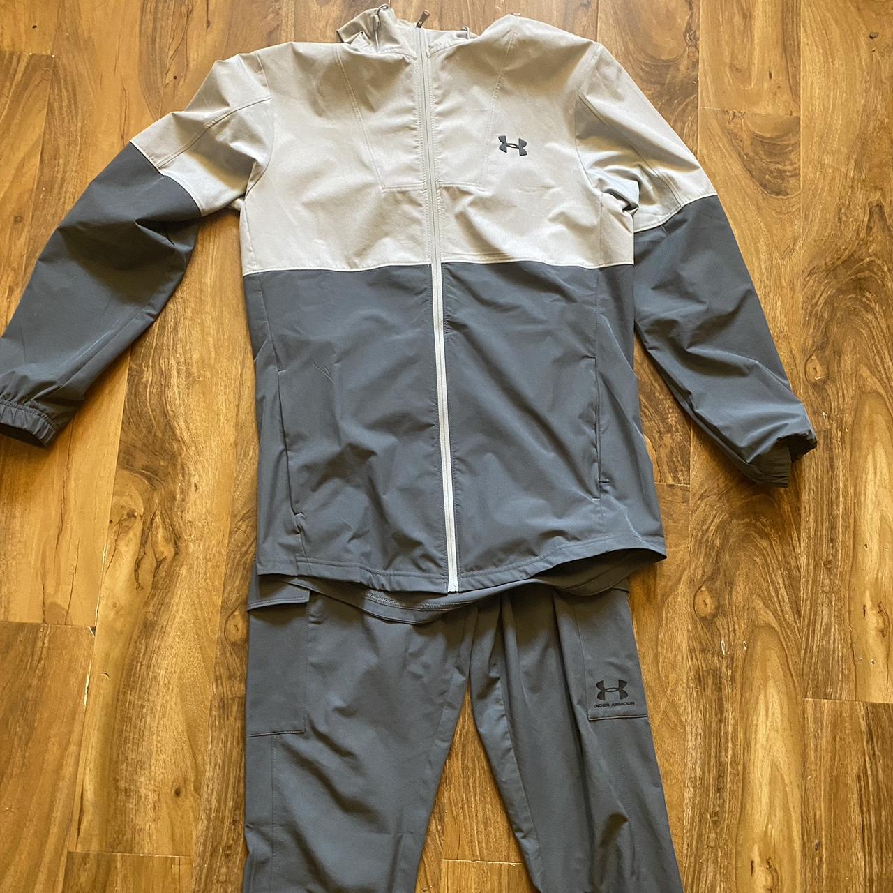 Grey and white Under armour tracksuit Jacket size... Depop