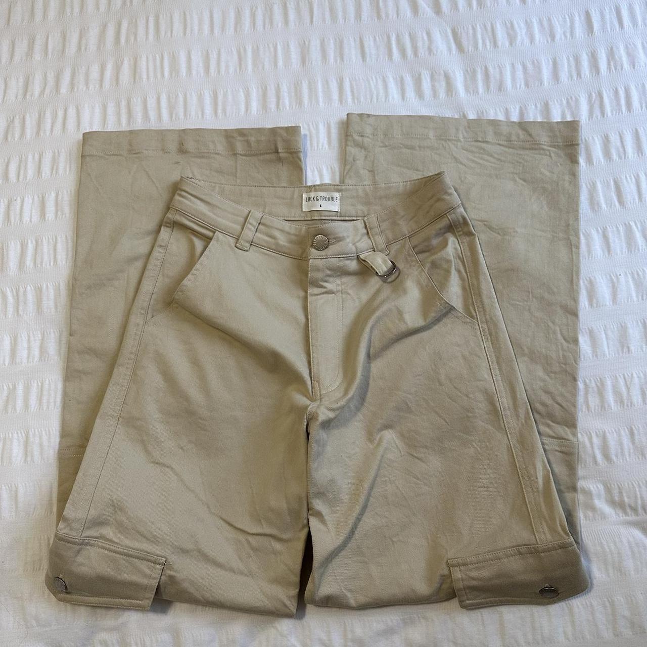 Luck & Trouble wide leg cargo pants - nude / beige... - Depop