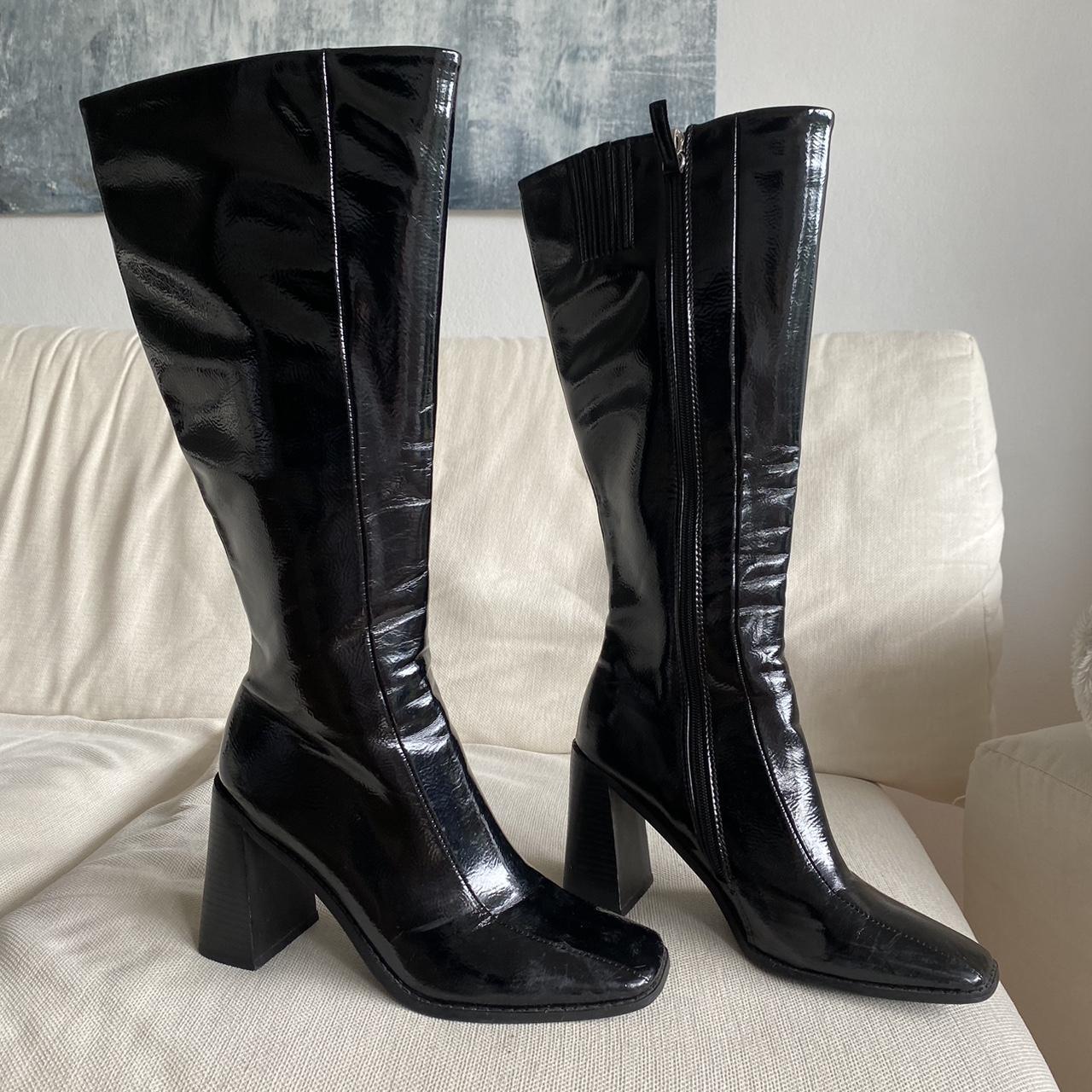 Billini Black Patent Leather high boots Just below... - Depop
