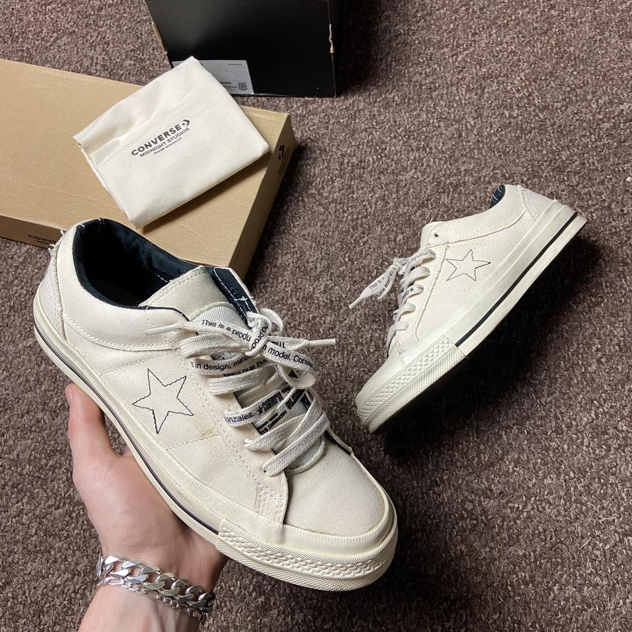 Converse Men's Cream and Black Trainers | Depop