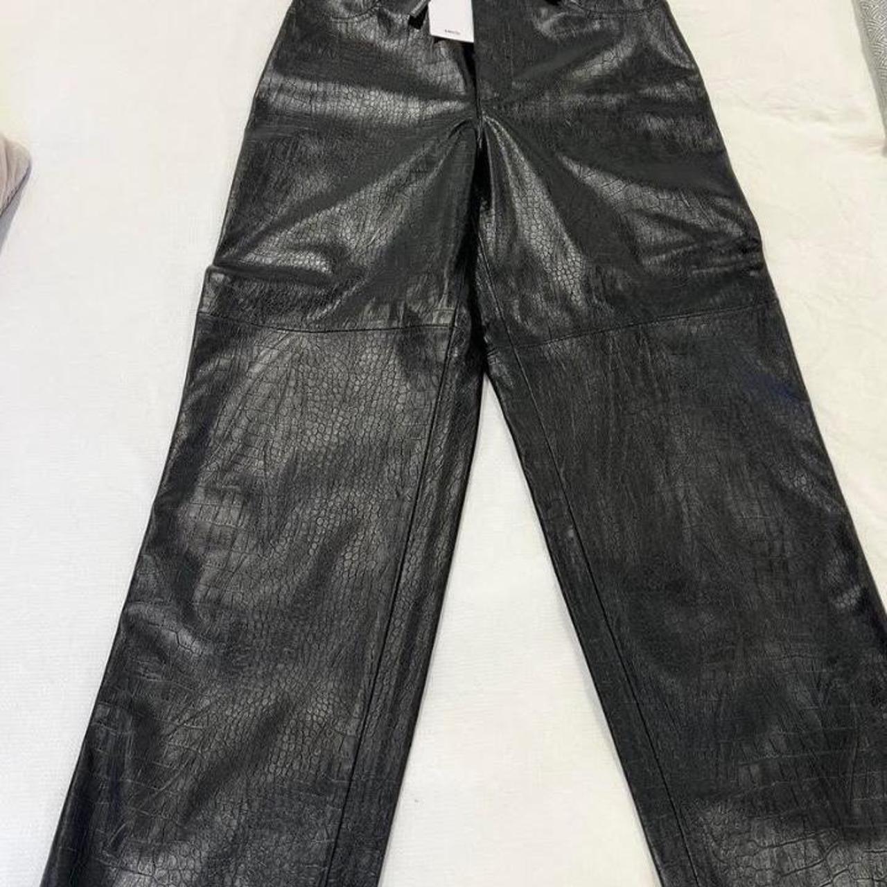 Mango MNG Casual Black Faux High Rise Leather Pants Trousers Side Zip Size  XS | eBay