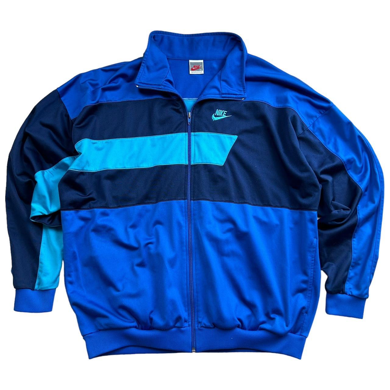 Vintage 90’s Nike blue colour block full zip track... - Depop