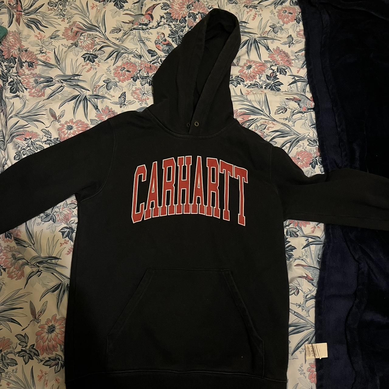 Black Carhartt Hoodie With Red Logo. Doesn’t Say - Depop