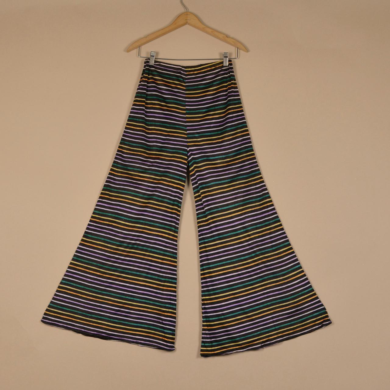 70s Wide Leg Hand Made Flare Striped Pants... - Depop