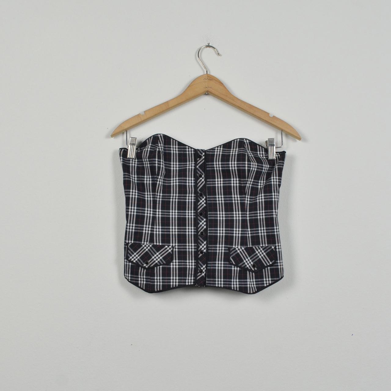 Bebe Y2K Plaid Print Strapless Bustier Style Top