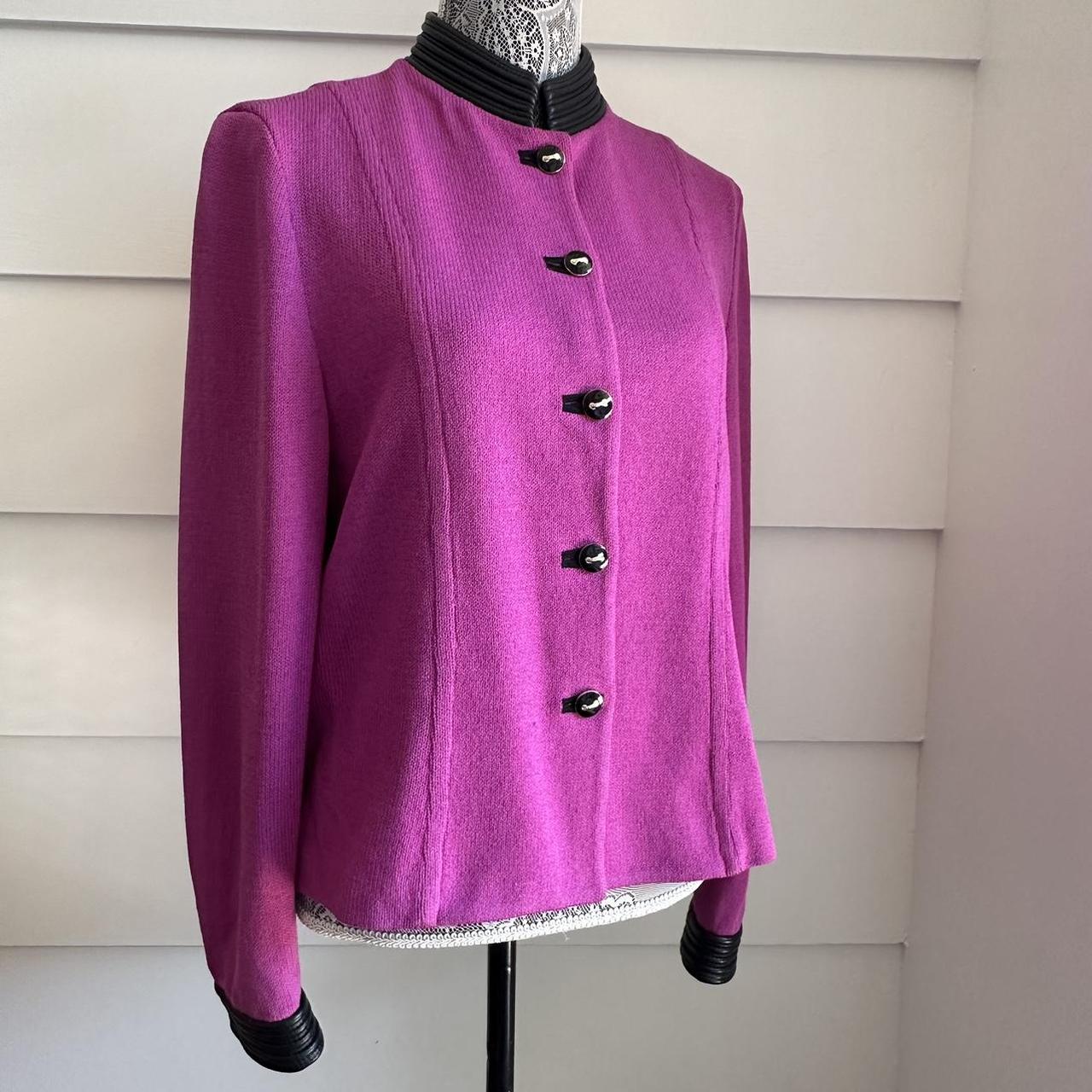 Vintage St. John purple knit jacket with black... - Depop